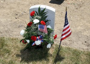 Headstone with flowers