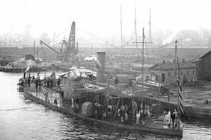 USS Jason, ex-USS Sangamon, being fitted out at the New York Navy Yard, 1898